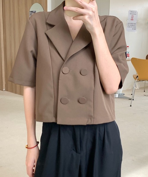 gossip!ロサンゼルス(ゴシップロサンゼルス)の「ショート丈半袖ジャケット(テーラードジャケット・レディース・ホワイト/ブラック/ブラウン・FREE)」の8枚目の写真