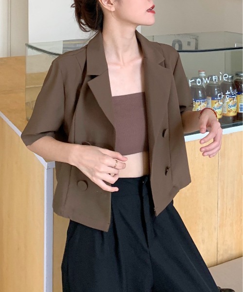 gossip!ロサンゼルス(ゴシップロサンゼルス)の「ショート丈半袖ジャケット(テーラードジャケット・レディース・ホワイト/ブラック/ブラウン・FREE)」の9枚目の写真