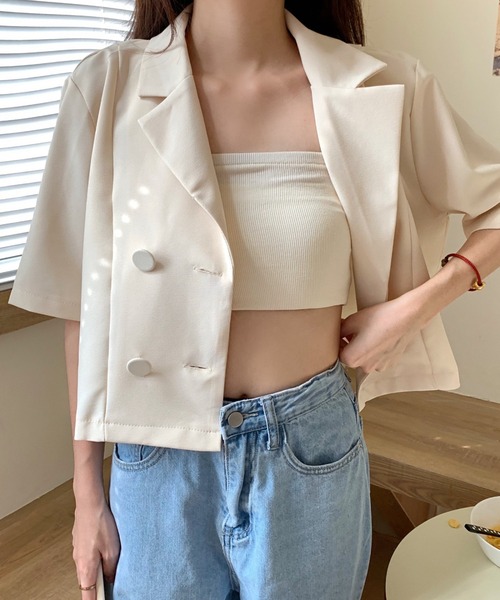 gossip!ロサンゼルス(ゴシップロサンゼルス)の「ショート丈半袖ジャケット(テーラードジャケット・レディース・ホワイト/ブラック/ブラウン・FREE)」の6枚目の写真