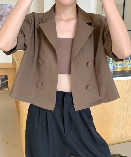 gossip!ロサンゼルス(ゴシップロサンゼルス)の「ショート丈半袖ジャケット(テーラードジャケット・レディース・ホワイト/ブラック/ブラウン・FREE)」の10枚目の写真