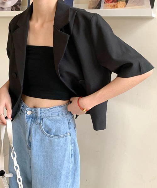 gossip!ロサンゼルス(ゴシップロサンゼルス)の「ショート丈半袖ジャケット(テーラードジャケット・レディース・ホワイト/ブラック/ブラウン・FREE)」の19枚目の写真