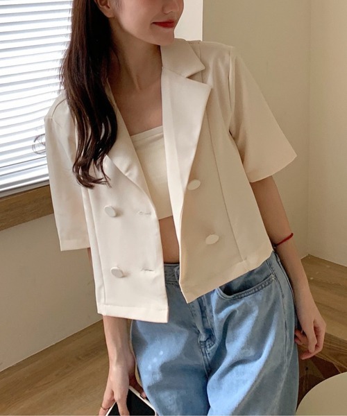 gossip!ロサンゼルス(ゴシップロサンゼルス)の「ショート丈半袖ジャケット(テーラードジャケット・レディース・ホワイト/ブラック/ブラウン・FREE)」の18枚目の写真