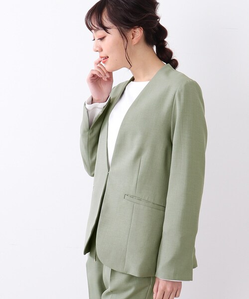 DRESKIP（ドレスキップ）の「◆ツイルノーカラージャケット【セットアップ可】（ノーカラージャケット・レディース・ブラック/オリーブ・02/03/04）」の4枚目の写真