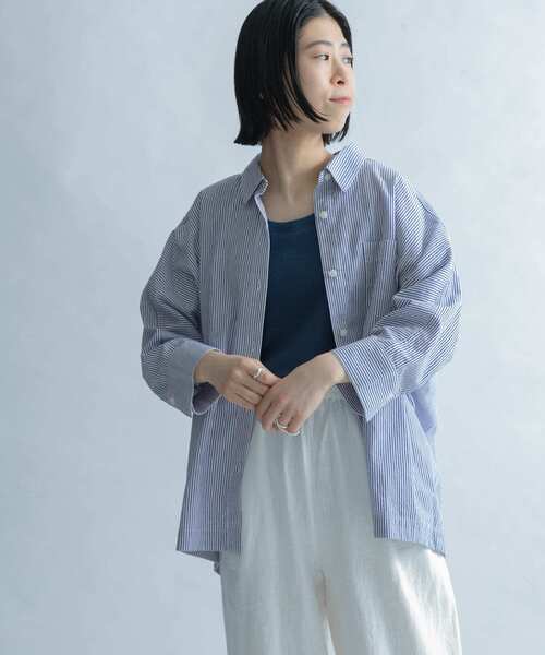 FORK&SPOON(フォークアンドスプーン)の「FORK&SPOON ドルマン7分袖シャツ(シャツ/ブラウス・レディース・ブラウン/ブルー・1)」の1枚目の写真