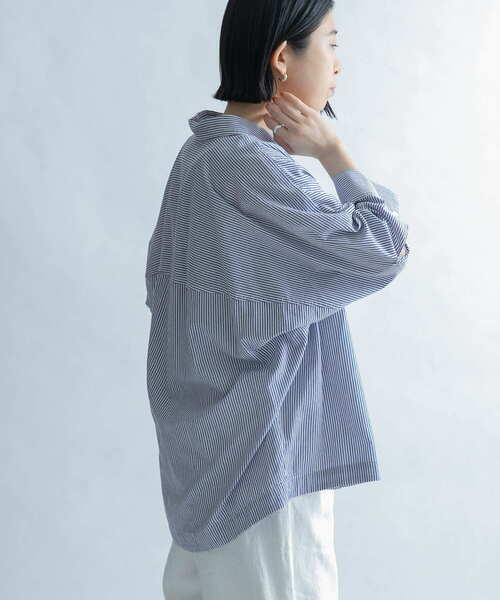 FORK&SPOON(フォークアンドスプーン)の「FORK&SPOON ドルマン7分袖シャツ(シャツ/ブラウス・レディース・ブラウン/ブルー・1)」の4枚目の写真