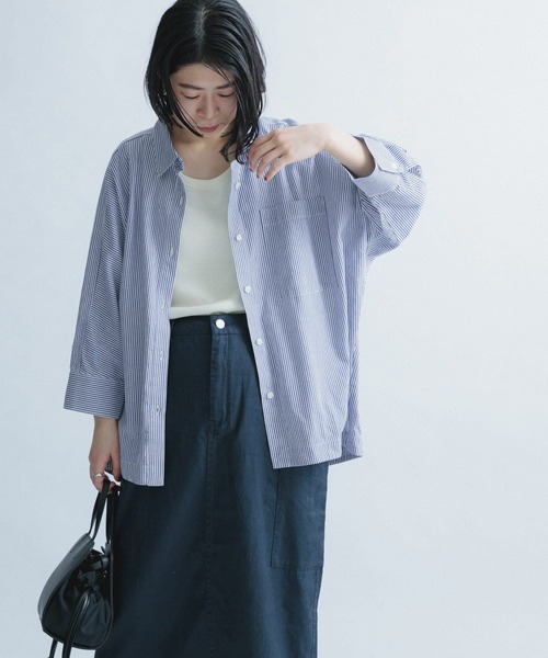 FORK&SPOON(フォークアンドスプーン)の「FORK&SPOON ドルマン7分袖シャツ(シャツ/ブラウス・レディース・ブラウン/ブルー・1)」の7枚目の写真