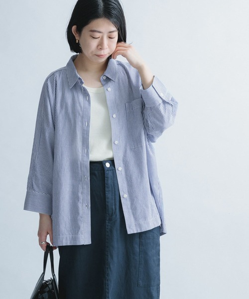 「FORK&SPOON」 7分袖ブラウス 1 ブルー レディース FORK&SPOON 「FORK&SPOON」 7分袖ブラウス 1 ブルー レディース