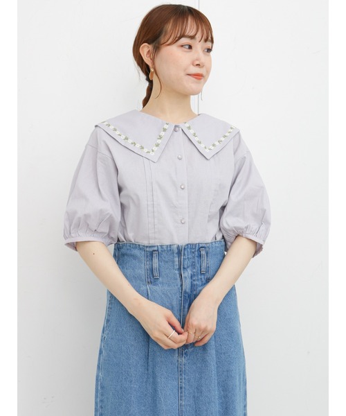 ehka sopo（エヘカソポ）の「花刺繍衿ブラウス（シャツ/ブラウス・レディース・グレー/オフホワイト/キナリ・ﾌﾘ-）」の7枚目の写真