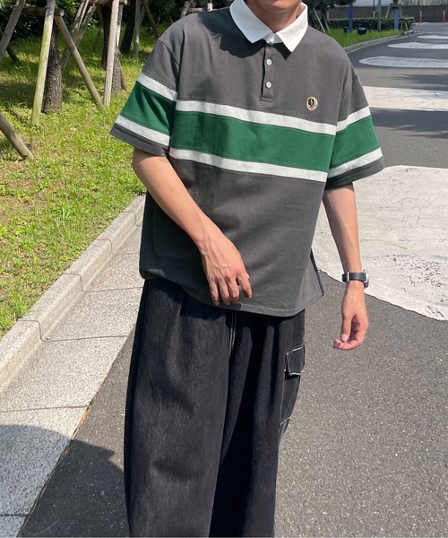 PairPair（ペアペア）の「ワンポイントラガーシャツ(ユニセックス)（ポロシャツ・メンズ・チャコールグレー/ネイビー/マスタード・MEDIUM/LARGE）」の2枚目の写真