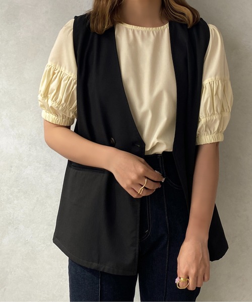 apres jour clair(アプレジュールクレア)の「【apres jour clair】切り替えスリーブブラウス【ZOZOTOWN限定アイテム】(シャツ/ブラウス・レディース・ブラック/アイボリー・X-LARGE/フリー)」の6枚目の写真