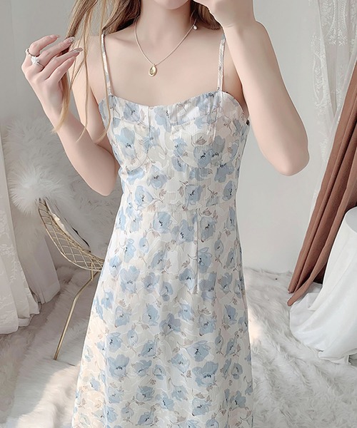 Primazel(プリマゼル)の「花柄ロングキャミワンピース(ワンピース・レディース・ブルー・M)」の1枚目の写真