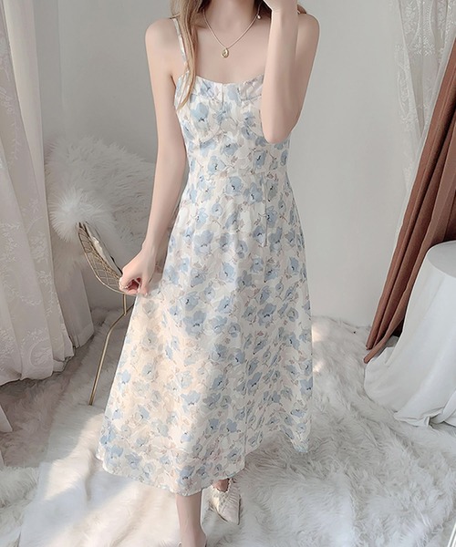 Primazel(プリマゼル)の「花柄ロングキャミワンピース(ワンピース・レディース・ブルー・M)」の3枚目の写真