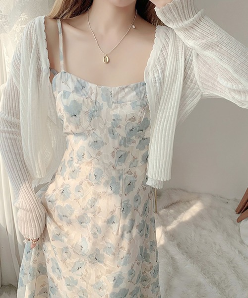 Primazel(プリマゼル)の「花柄ロングキャミワンピース(ワンピース・レディース・ブルー・M)」の7枚目の写真