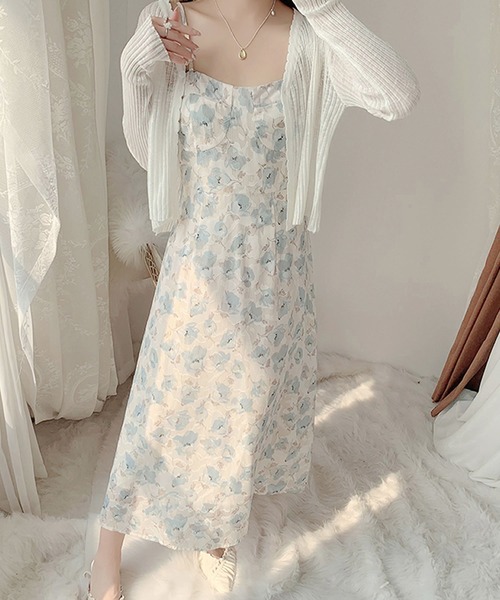 Primazel(プリマゼル)の「花柄ロングキャミワンピース(ワンピース・レディース・ブルー・M)」の8枚目の写真