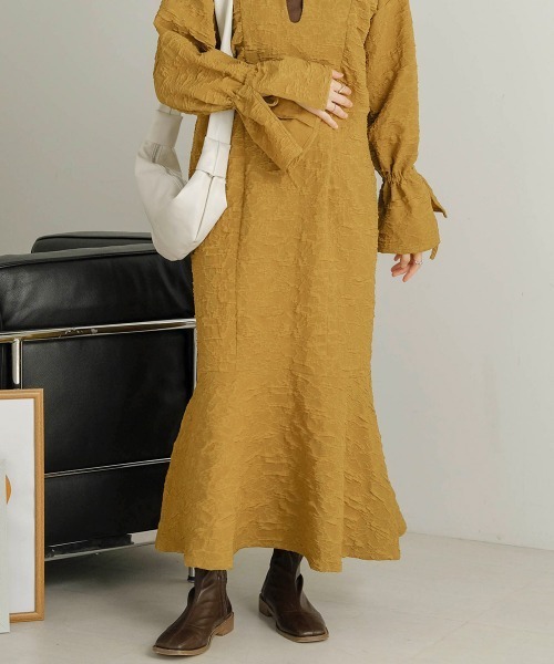 正規品♡ベビモコパンジャガードワンピース♡ブラウン 小花ジャガードワンピース(キャメル) - seventen