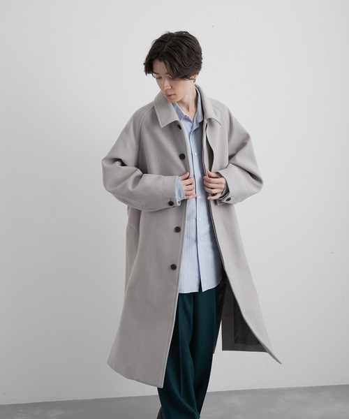 JUNRED（ジュンレッド）の「ウーリーニットケープステンカラーオーバーコート（ステンカラーコート・メンズ・ライトグレー/ブラック/ブルー系その他4・S/M/L）」の6枚目の写真