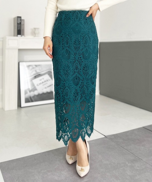 Julia Boutique(ジュリアブティック)の「刺繍レースタイトスカート/22531(スカート・レディース・ブラック/グリーン/プラム・ONE)」の7枚目の写真