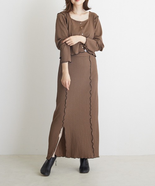 PAPAVER（パパヴェル）の「【papaver】フクレチェックメロー配色スリットスカート（スカート・レディース・ブラック/オレンジ/マスタード・MEDIUM）」の3枚目の写真