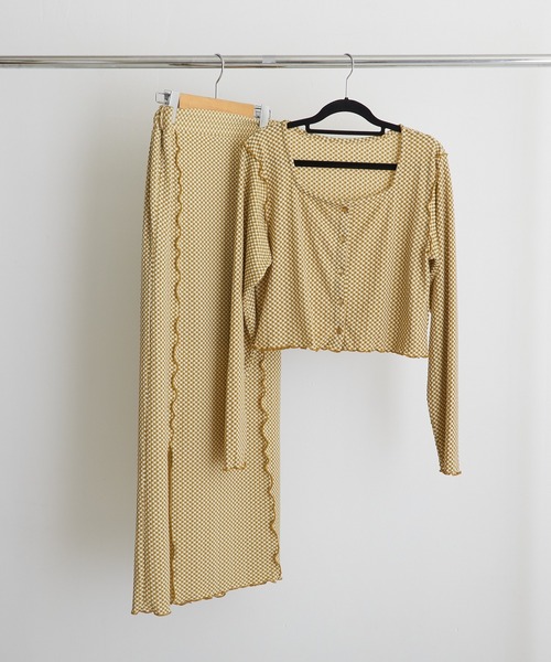 PAPAVER（パパヴェル）の「【papaver】フクレチェックメロー配色スリットスカート（スカート・レディース・ブラック/オレンジ/マスタード・MEDIUM）」の10枚目の写真