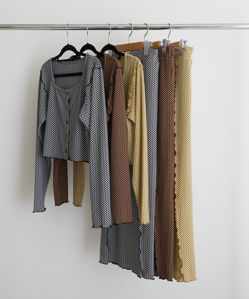 PAPAVER（パパヴェル）の「【papaver】フクレチェックメロー配色スリットスカート（スカート・レディース・ブラック/オレンジ/マスタード・MEDIUM）」の13枚目の写真