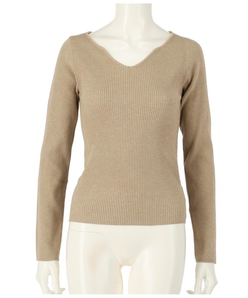 ANAP（アナップ）の「リブキーネックニットトップスカットソー（ニット/セーター・レディース・オフホワイト/ブラック/ライトベージュ/モスグリーン/グレー/グレイッシュベージュ/アイボリー・FREE）」の5枚目の写真