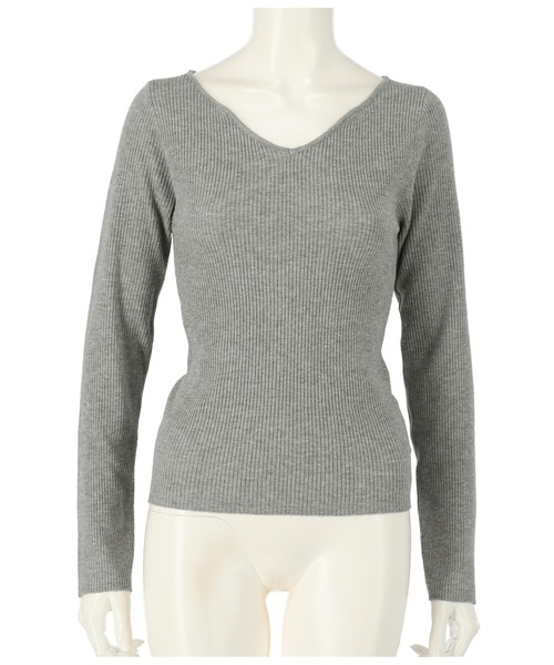 ANAP（アナップ）の「リブキーネックニットトップスカットソー（ニット/セーター・レディース・オフホワイト/ブラック/ライトベージュ/モスグリーン/グレー/グレイッシュベージュ/アイボリー・FREE）」の15枚目の写真