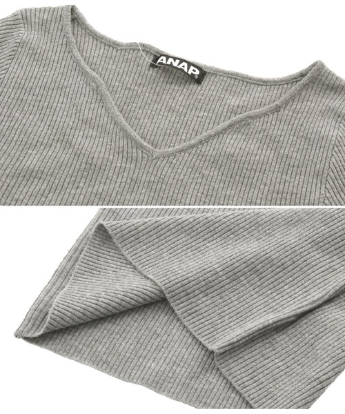 ANAP（アナップ）の「リブキーネックニットトップスカットソー（ニット/セーター・レディース・オフホワイト/ブラック/ライトベージュ/モスグリーン/グレー/グレイッシュベージュ/アイボリー・FREE）」の18枚目の写真