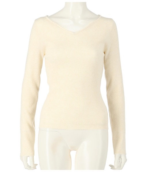 ANAP（アナップ）の「リブキーネックニットトップスカットソー（ニット/セーター・レディース・オフホワイト/ブラック/ライトベージュ/モスグリーン/グレー/グレイッシュベージュ/アイボリー・FREE）」の20枚目の写真