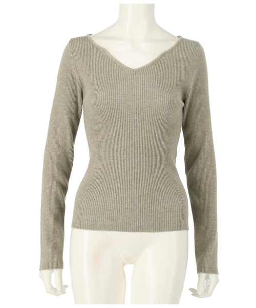 ANAP（アナップ）の「リブキーネックニットトップスカットソー（ニット/セーター・レディース・オフホワイト/ブラック/ライトベージュ/モスグリーン/グレー/グレイッシュベージュ/アイボリー・FREE）」の21枚目の写真