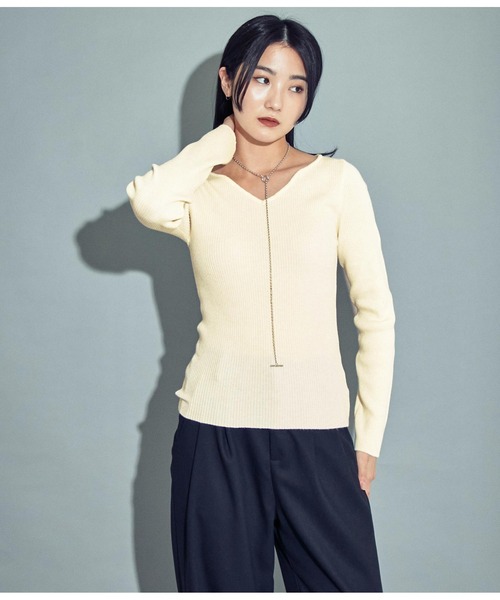 ANAP（アナップ）の「リブキーネックニットトップスカットソー（ニット/セーター・レディース・オフホワイト/ブラック/ライトベージュ/モスグリーン/グレー/グレイッシュベージュ/アイボリー・FREE）」の22枚目の写真