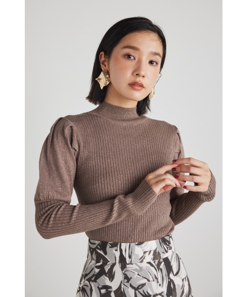 rienda(リエンダ)の「パフスリーブラメニットトップス(ニット/セーター・レディース・ブラック/ベージュ/ブラウン/ピンク・FREE)」の1枚目の写真