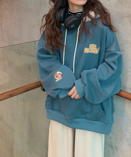 meJane（ミージェーン）の「HONEY BREADバックロゴフード配色プルパーカー（パーカー・レディース・チャコールグレー/ブルーグリーン/チェリーピンク・FREE）」の8枚目の写真