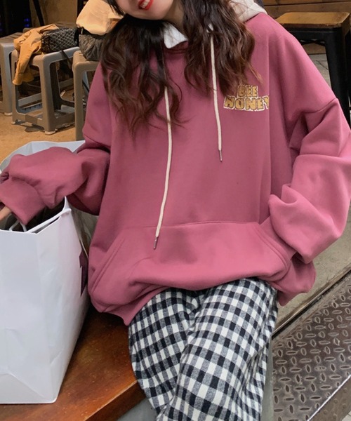 meJane（ミージェーン）の「HONEY BREADバックロゴフード配色プルパーカー（パーカー・レディース・チャコールグレー/ブルーグリーン/チェリーピンク・FREE）」の17枚目の写真