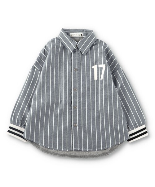 BRANSHES(ブランシェス)の「異素材切り替えストライプ長袖シャツ(シャツ/ブラウス・キッズ・ブルー・90/140/120/130/100/110/160/150)」の7枚目の写真
