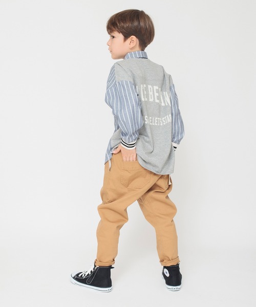 BRANSHES(ブランシェス)の「異素材切り替えストライプ長袖シャツ(シャツ/ブラウス・キッズ・ブルー・90/140/120/130/100/110/160/150)」の2枚目の写真