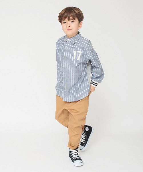 BRANSHES(ブランシェス)の「異素材切り替えストライプ長袖シャツ(シャツ/ブラウス・キッズ・ブルー・90/140/120/130/100/110/160/150)」の3枚目の写真