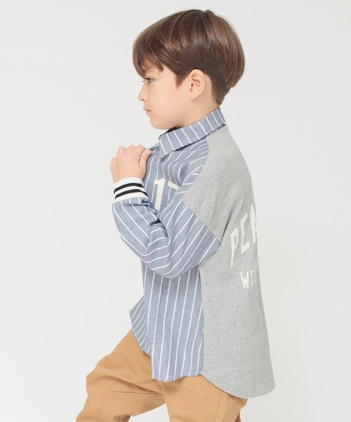 BRANSHES(ブランシェス)の「異素材切り替えストライプ長袖シャツ(シャツ/ブラウス・キッズ・ブルー・90/140/120/130/100/110/160/150)」の6枚目の写真