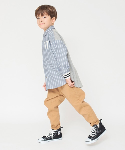 BRANSHES(ブランシェス)の「異素材切り替えストライプ長袖シャツ(シャツ/ブラウス・キッズ・ブルー・90/140/120/130/100/110/160/150)」の4枚目の写真