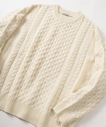 ビッグシルエット ケーブル編み クルーネック ニット/フィッシャーマンニット