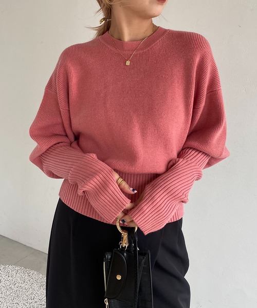 CAPRICIEUX LE'MAGE(カプリシューレマージュ)の「保温パフットニット(ニット/セーター・レディース・ライトベージュ/ピンク/ブラック・FREE)」の1枚目の写真