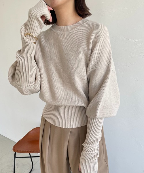 CAPRICIEUX LE'MAGE(カプリシューレマージュ)の「保温パフットニット(ニット/セーター・レディース・ライトベージュ/ピンク/ブラック・FREE)」の3枚目の写真