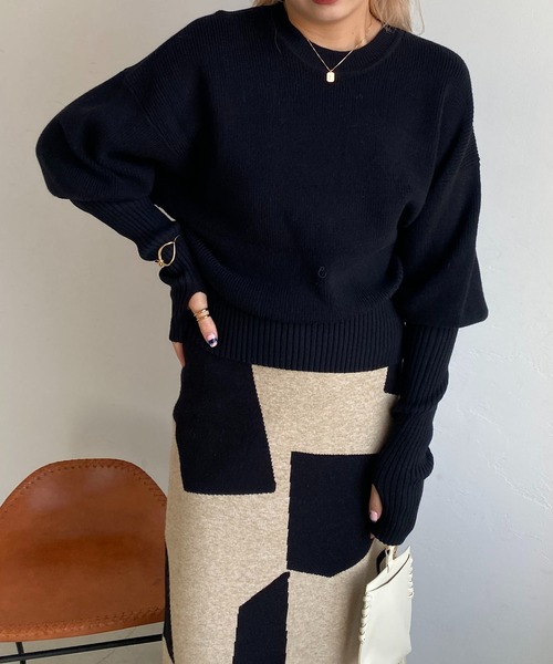 CAPRICIEUX LE'MAGE(カプリシューレマージュ)の「保温パフットニット(ニット/セーター・レディース・ライトベージュ/ピンク/ブラック・FREE)」の4枚目の写真