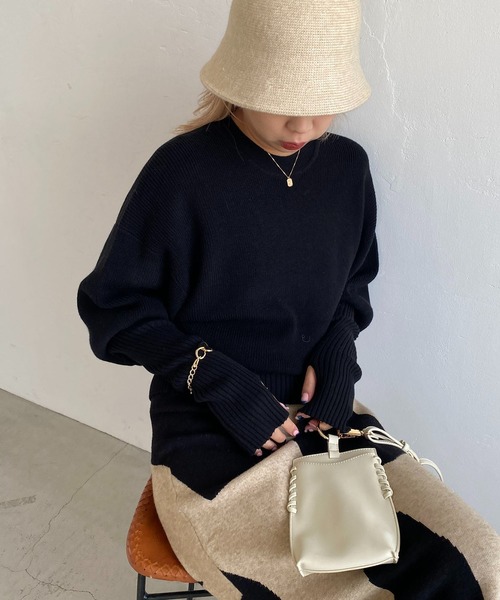 CAPRICIEUX LE'MAGE(カプリシューレマージュ)の「保温パフットニット(ニット/セーター・レディース・ライトベージュ/ピンク/ブラック・FREE)」の5枚目の写真