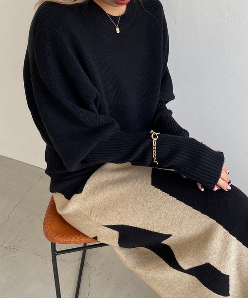 CAPRICIEUX LE'MAGE(カプリシューレマージュ)の「保温パフットニット(ニット/セーター・レディース・ライトベージュ/ピンク/ブラック・FREE)」の6枚目の写真