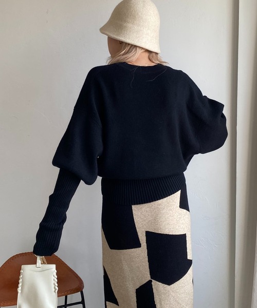 CAPRICIEUX LE'MAGE(カプリシューレマージュ)の「保温パフットニット(ニット/セーター・レディース・ライトベージュ/ピンク/ブラック・FREE)」の7枚目の写真