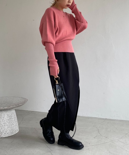 CAPRICIEUX LE'MAGE(カプリシューレマージュ)の「保温パフットニット(ニット/セーター・レディース・ライトベージュ/ピンク/ブラック・FREE)」の19枚目の写真