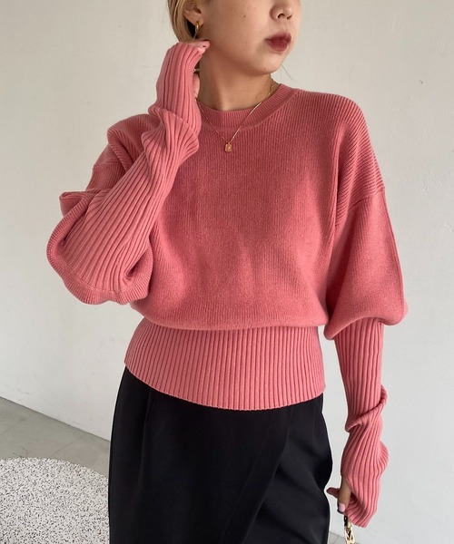 CAPRICIEUX LE'MAGE(カプリシューレマージュ)の「保温パフットニット(ニット/セーター・レディース・ライトベージュ/ピンク/ブラック・FREE)」の14枚目の写真