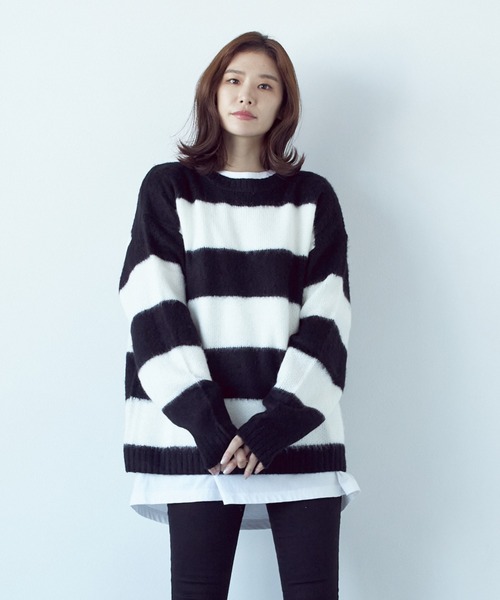 VIBGYOR(ヴィブジョー)の「モヘアタッチクルー/N BIG P/O(BL)(Tシャツ/カットソー・レディース・ブルー/ブラック系その他2/ブラック×レッド/グレー系その他/エメラルド/マスタード/グレー系その他2/ブラック×ホワイト/ライトグレー/グリーン/ブラック/レッド・MEDIUM)」の2枚目の写真