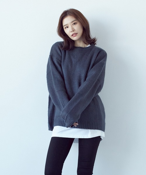 VIBGYOR(ヴィブジョー)の「モヘアタッチクルー/N BIG P/O(BL)(Tシャツ/カットソー・レディース・ブルー/ブラック系その他2/ブラック×レッド/グレー系その他/エメラルド/マスタード/グレー系その他2/ブラック×ホワイト/ライトグレー/グリーン/ブラック/レッド・MEDIUM)」の6枚目の写真