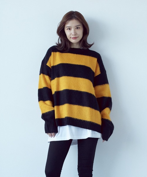 VIBGYOR(ヴィブジョー)の「モヘアタッチクルー/N BIG P/O(BL)(Tシャツ/カットソー・レディース・ブルー/ブラック系その他2/ブラック×レッド/グレー系その他/エメラルド/マスタード/グレー系その他2/ブラック×ホワイト/ライトグレー/グリーン/ブラック/レッド・MEDIUM)」の4枚目の写真